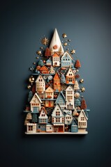 Sapin immobilier : Carte de voeux de Noël avec maisons et décorations domestiques