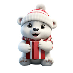3d cute christmas polar bear mascot character