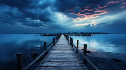 Fototapeta premium Blue Hour Serenity: Tranquil Skies at Dusk and Dawn. Generative AI