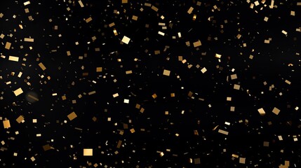 Golden Confetti on black background Festive holiday background. Christmas Holiday Celebration concept. Top view