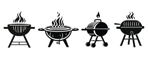vector black barbecue grill, BBQ Grill icons on white background