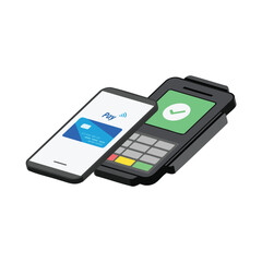 NFC technology contactless payment with smartphone and credit card vector illustration