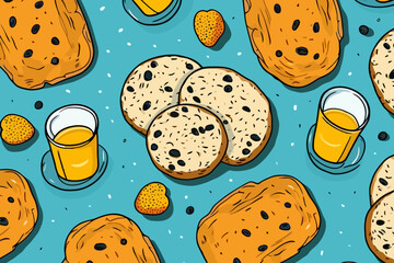 Irish soda bread on a platter quirky doodle pattern, wallpaper, background, cartoon, vector, whimsical Illustration