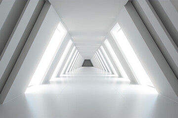 Modern Futuristic Light Corridor with White Background - obrazy, fototapety, plakaty