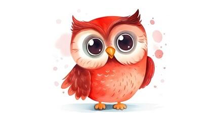  a red owl with big eyes sitting on a white surface.  generative ai