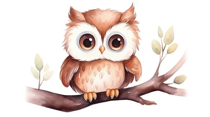 Foto op Plexiglas  a watercolor painting of an owl sitting on a branch.  generative ai © Shanti