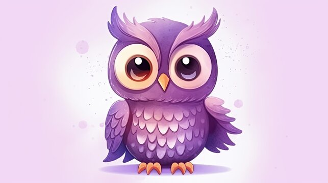  a purple owl sitting on top of a purple floor next to a white wall.  generative ai
