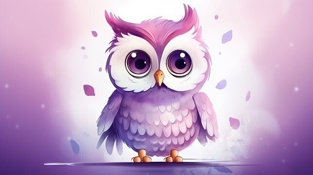  a purple owl with big eyes sitting on a purple surface.  generative ai