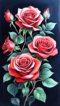 rose painted in botanic watercolors style, Generative Ai
