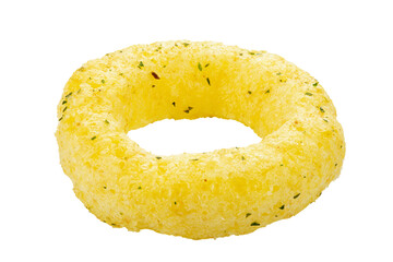 Crispy onion rings, isolated on white background, full depth of field. Сorn rings. File contains clipping path. Design element.