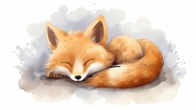  a painting of a sleeping fox with its eyes closed and eyes closed.  generative ai