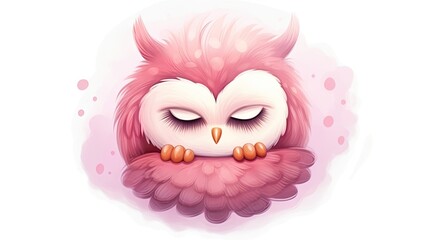  a pink owl with a white face and a pink background.  generative ai