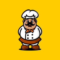 vector male chef with a thick mustache, cute chef