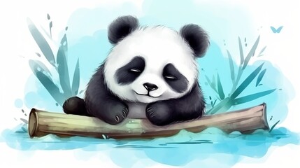  a panda bear is sitting on a tree branch with its eyes closed.  generative ai