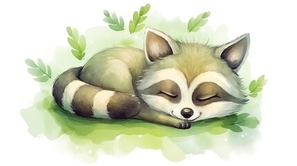  a painting of a raccoon sleeping on the ground.  generative ai - obrazy, fototapety, plakaty