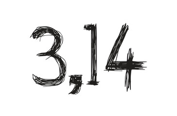hand drawn number 3 14. scribble pi number. scribble 3.14