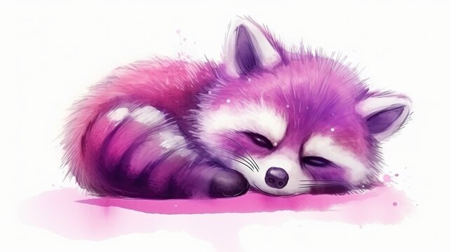  a painting of a raccoon sleeping on a pink surface.  generative ai