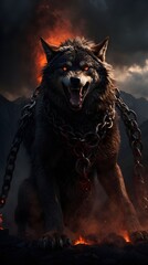 legendary wolf in chain created using generative ai