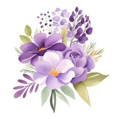 watercolor illustration set of flowers and branches