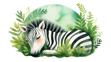  a painting of a zebra laying in the grass with a green background.  generative ai