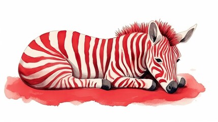  a drawing of a zebra laying down on a red surface.  generative ai