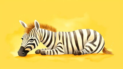 Fototapeta na wymiar a painting of a zebra laying down on a yellow background. generative ai
