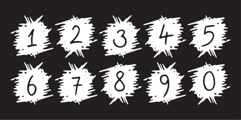 hand drawn numbers on hand scribbled background. hand drawn 0-9 numbers