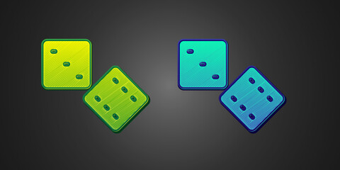 Green and blue Game dice icon isolated on black background. Casino gambling. Vector