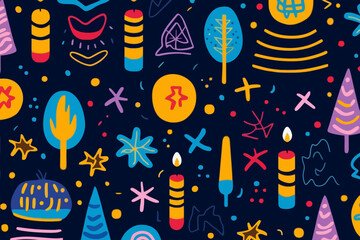 Fototapeta na wymiar Hanukkah Cards quirky doodle pattern, wallpaper, background, cartoon, vector, whimsical Illustration