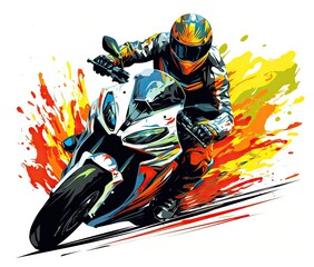 a person riding a motorcycle on a track with a splash of paint.  generative ai