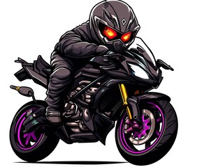  a person riding a motorcycle on a white background with red eyes.  generative ai