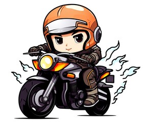  a cartoon character riding a motorcycle with a helmet and goggles on.  generative ai