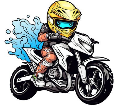  a person riding a motorcycle with a helmet on and a spray of water behind them.  generative ai