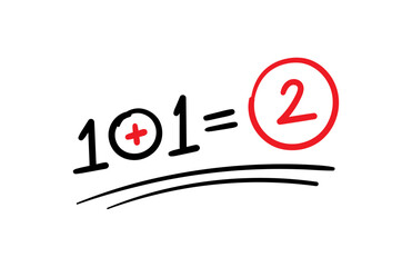 hand drawn operation 1+1=2. scribble 1+1=2 operation