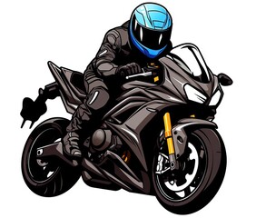  a person riding a motorcycle on a white background with a blue helmet.  generative ai