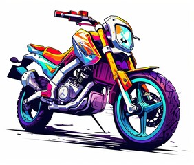 a drawing of a motorcycle with a helmet on it's back tire.  generative ai