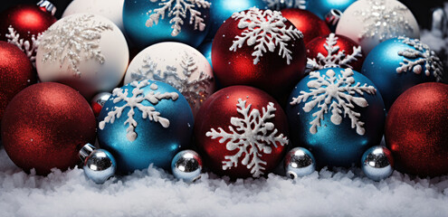 Fototapeta na wymiar Christmas balls over snow background