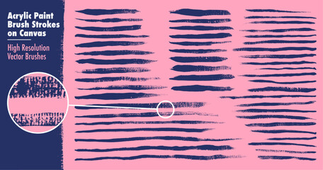 Brush Stroke Textures with Canvas Texture. Created from scans of Acrylic Paint on Canvas. High Quality, Detailed Vector brushes - obrazy, fototapety, plakaty