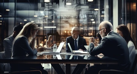 Corporate Executives in a High-Tech Business Strategy Session