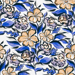 Watercolor seamless pattern with spring floral bouquets. Vintage botanical illustration. Elegant decoration for any kind of a design. Fashion print with colorful abstract flowers. Watercolor texture.	