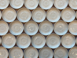 many plate taken from directly above. Lined dishes