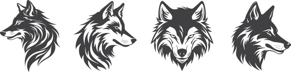 Fox head mascot collection, fox icon set. Woodland forest animal. Vector illustration.