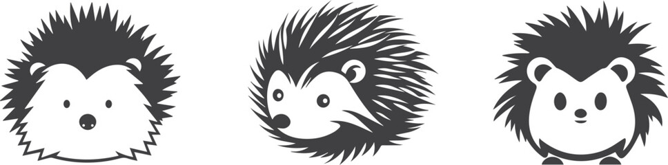 Adorable hedgehog vector cute illustration set modern flat style. Vector outline hedgehog for web and design.