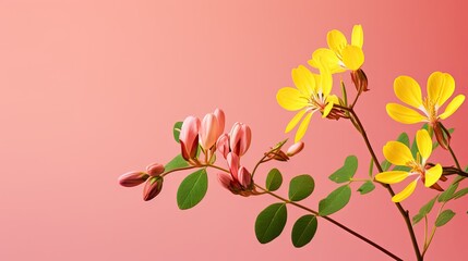  a pink and yellow flower on a pink and pink background.  generative ai