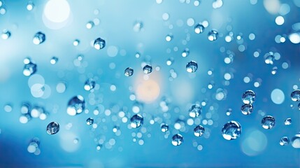  rain drops on a window with a blue sky in the background.  generative ai