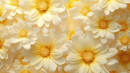  a close up of a bunch of white and yellow flowers.  generative ai