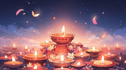 Lit candles illuminating a festive table for Diwali celebration