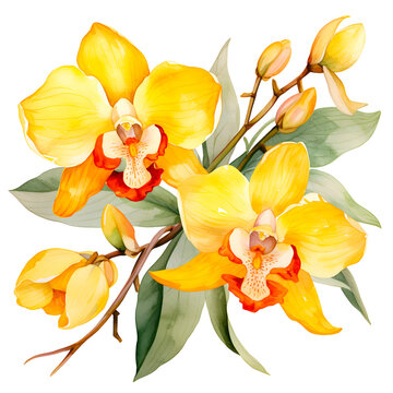 yellow orchids watercolor painting on white clip art preview