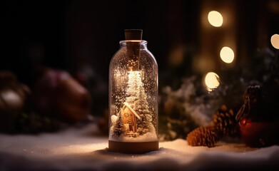 Festive Miniature House in a Glass Jar