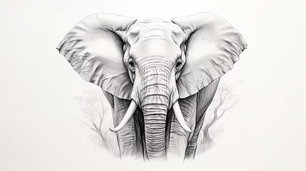 Foto op Aluminium  a drawing of an elephant in black and white with a white background.  generative ai © Jevjenijs